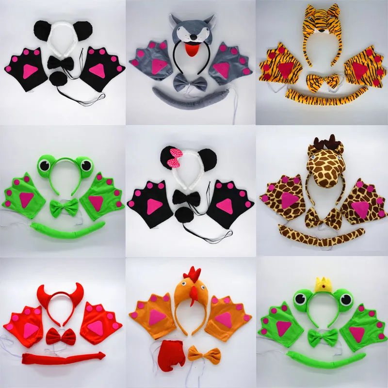 

Various Animal Headband Bow Tie Tail Paws Gloves Panda Sheep Frog Mouse Cosplay Costume Set Party Halloween Christmas