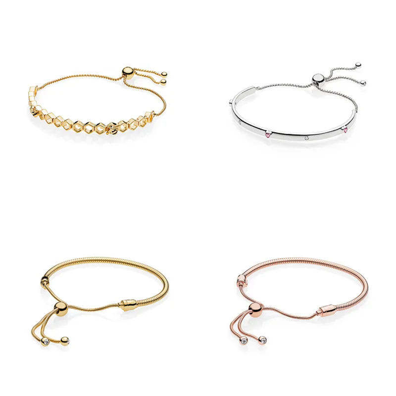 4 стиля, 925 пробы, серебряные амулеты, базовые браслеты для женщин, регулируемая длина, Круглый бисер, основная цепочка для самодельных бусин, Шарм