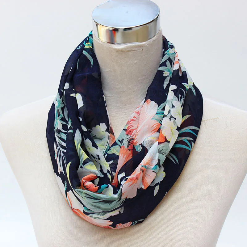 2017 New Tube Scarves For Women Fahion Design flowers Chiffon lady Ring