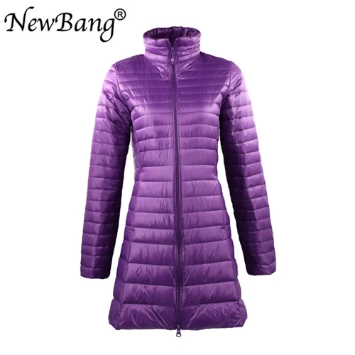 NewBang Plus 6XL 7XL женский ультра легкий пуховик с сумкой для переноски осеннее ветрозащитное теплое длинное пуховое пальто - Цвет: Purple