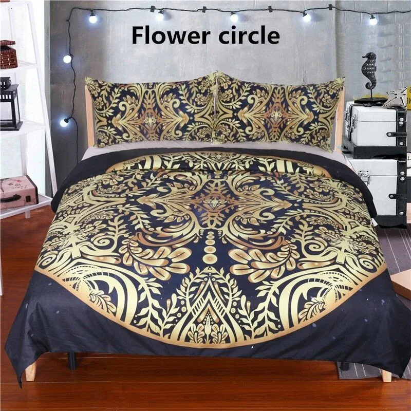 

Pronovias boho flower golden duvet cover set king queen full twin double single size bed linen set