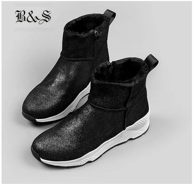 Black& Street Women Real Fur Winter snow Boots shearling causal trainer waterproof genuine leather handmade snow B