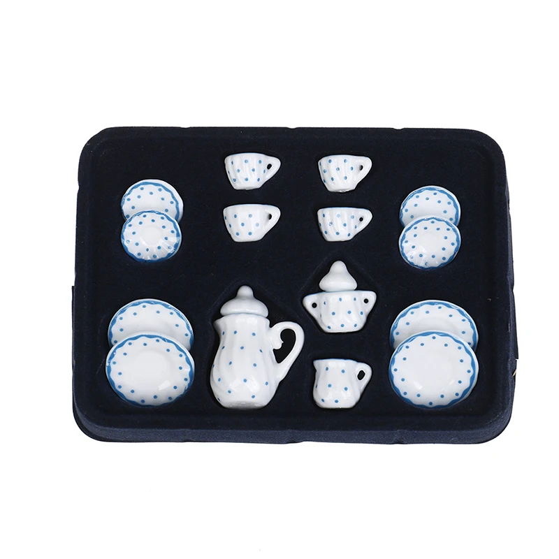 

15Pcs 1/12 Dollhouse Miniature Blue Flower Patten Porcelain Coffee Tea Cups Ceramic Tableware Dollhouse Kitchen Accessories Hot