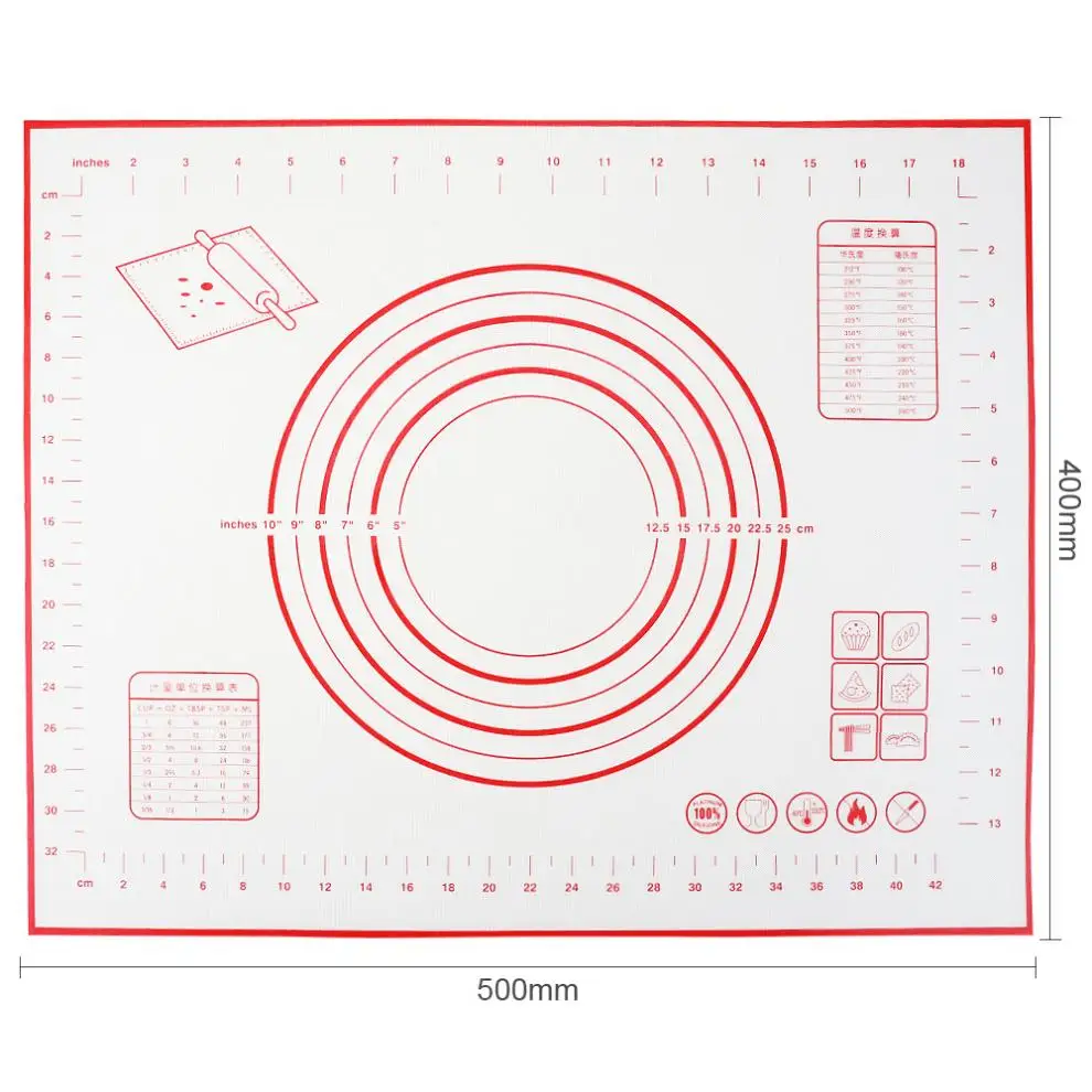 

500x400MM Silicone Fiberglass Baking Pad Mat with Thermostability Scale Nonstick Mat for Baking