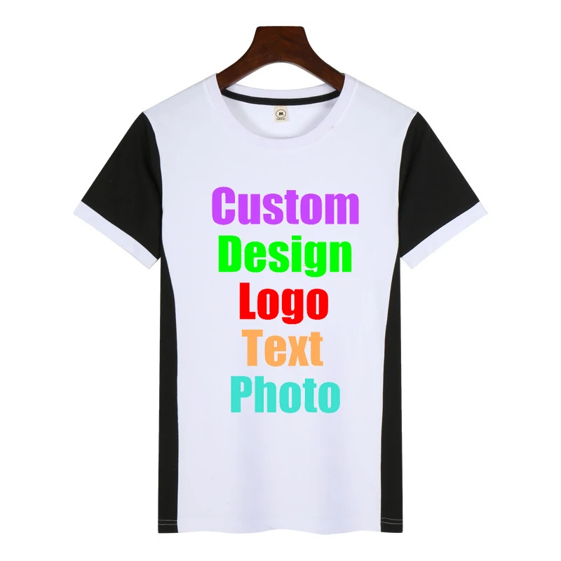 

White Patchwork Custom Logo Photo Text Printed Men Women T shirt Class Company Team Uniform Shirts Strip Male Unisex Tops Tees