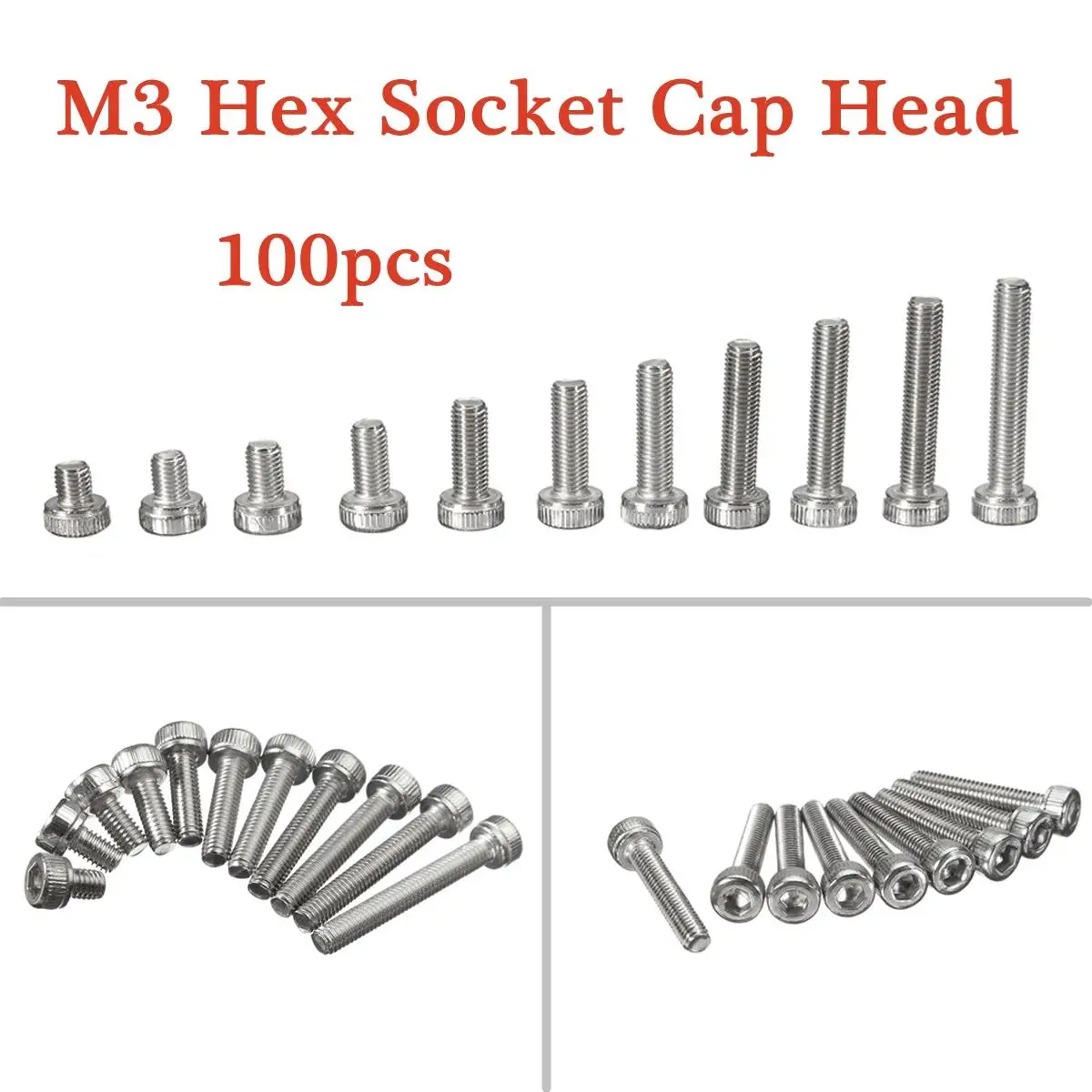 

MTGATHER 100Pcs/Pack 304 Stainless Steel M3 Hex Socket Cap Head Screws Assortment Wood Screws Nuts Set Bolts M3 3mm-22mm
