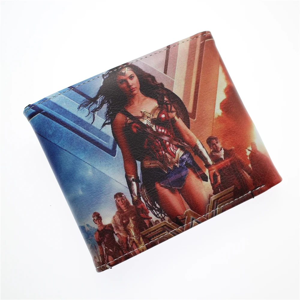 DC Wonder Woman Diana, короткий кошелек, двойной держатель для карт, многослойный, косплей, мультяшный принт, на кнопке, кошелек, кожаный, для мальчиков и девочек, мужские кошельки