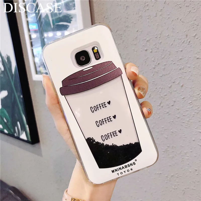 DISCASE Phone Case For Samsung Galaxy S7 Edge S8 S9 plus Soft Shell TPU Coffee Cup Steel Ball Quicksand Translucent Letters | Мобильные