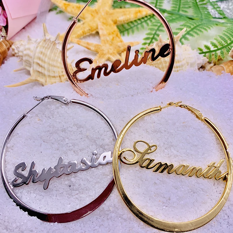 

FYE222 FY Personalized Jewelry Circle Name Earrings 50mm Hoop Earrings for Etsy Celebrity Personalized Custom Name Earrings
