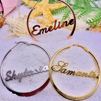 

FYE222 FY Personalized Jewelry Circle Name Earrings Geometric Hoop Earrings for Etsy Celebrity Personalized Custom Name Earrings