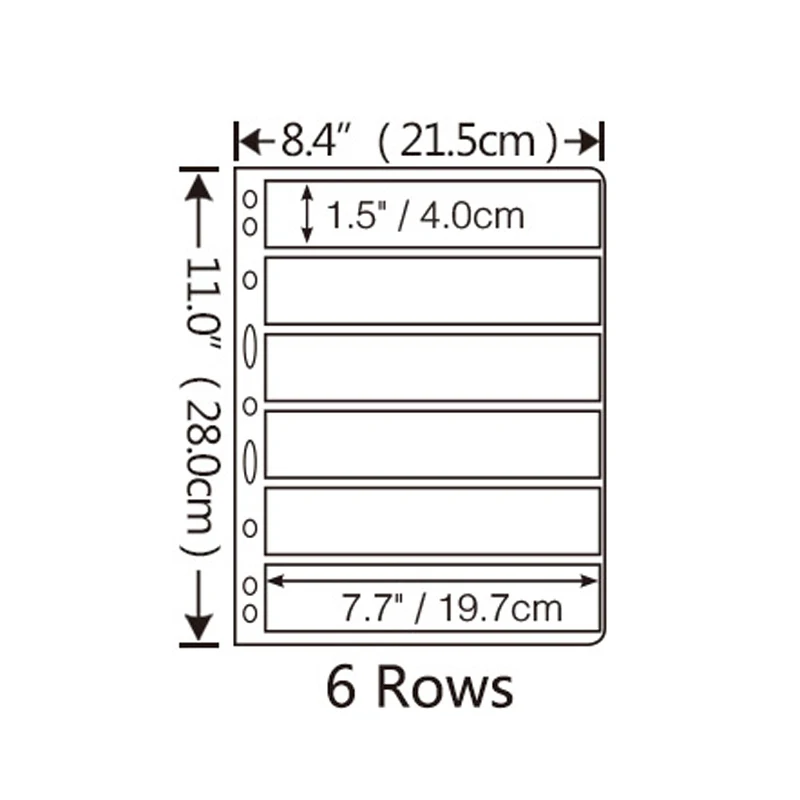 6 строк 10 шт прозрачные штампы с листами линии сетки ПВХ страницы брендов альбом листы стандарт 9 отверстий PCCB/MINGT