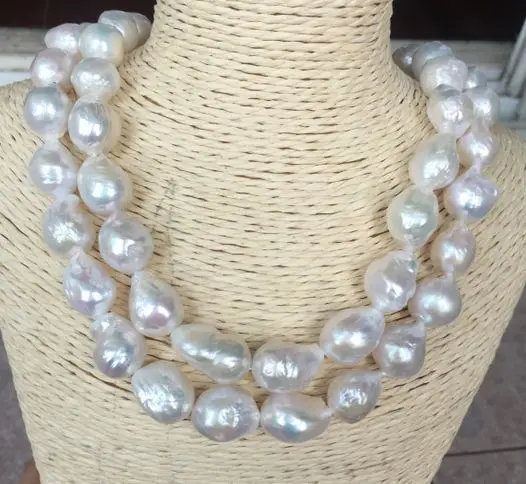 

single 14-15mm freshwater baroque white pearl necklace 38"925silver