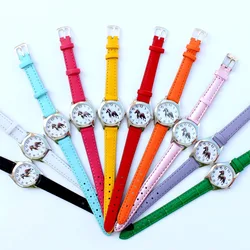 10pcs/Lot, Mixed Cute Girl Ladies Watch Kids Watches Horse Pink Leather Quartz Student Kids Animal Cartoon Children Wristwatch