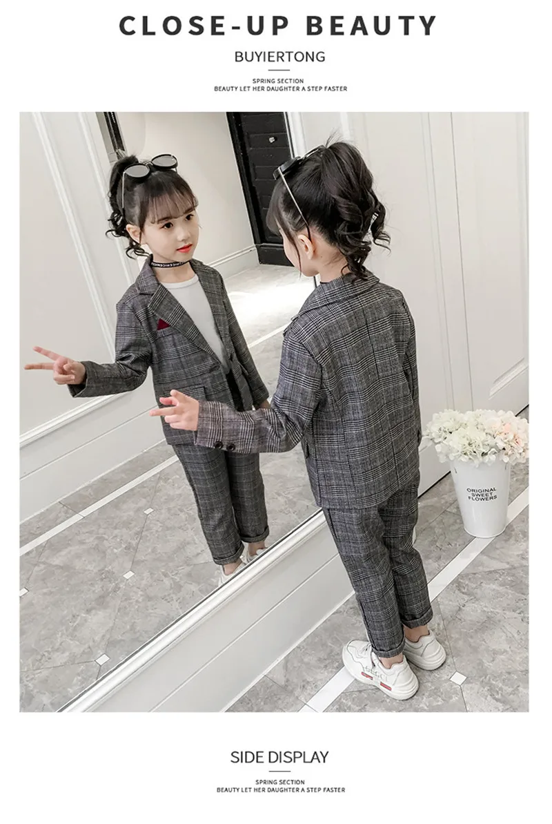 Teenage Girls Baby Girls Clothing Set Fashion Plaid Jackets+Pants Tracksuit School Uniform Girls Clothes Children Clothes Suit