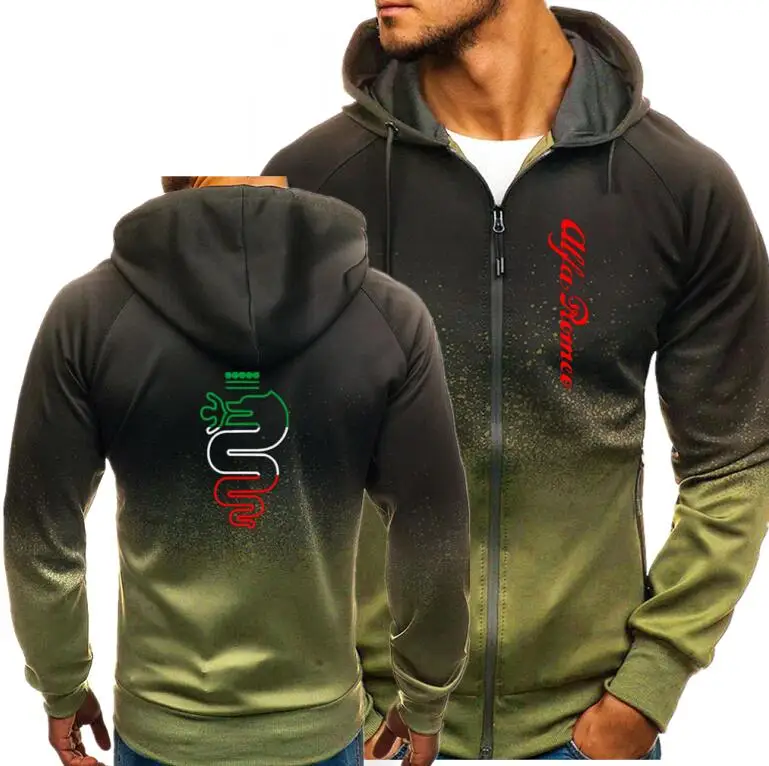 

Men Hoodies Sports Casual Wear Zipper Fashion Tide Hooded Jacket alfa romeo Print Fall Sweatshirts Autumn Winter Coat
