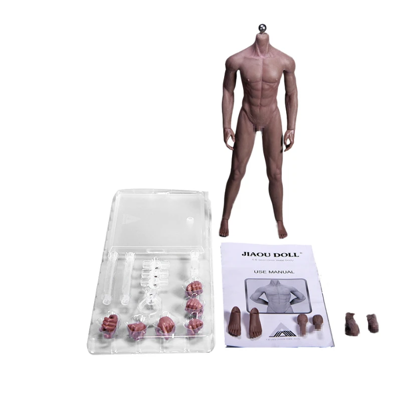 1/6 Scale 12''Ultra Flexible Muscular Male Seamless Body Stainlee Steel Skeleton Rubber Human-like Skin Bodies for 1/6 Head - Цвет: Black Skin