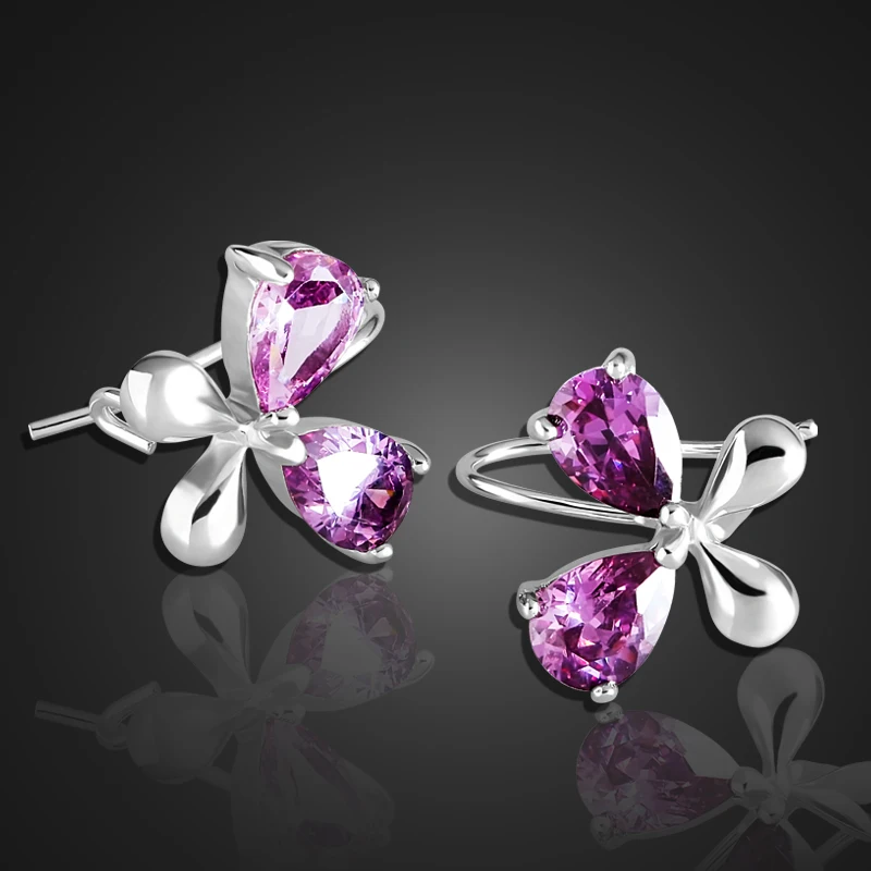 Elegant Lady Earrings in Sterling Silver Purple Zircon Stone Design Solid Silver Earring Lady