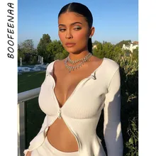 BOOFEENAA, сексуальный кардиган на молнии, Вязанный свитер в рубчик, Женская осенне-зимняя одежда,, топы с длинным рукавом, Kyliejenner C76AZ58