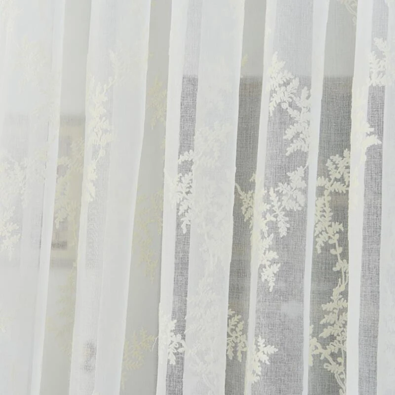 Белый экран льняная пряжа исследование Выделенные панели сосновые листья вышивка тюль шторы для гостиной спальни шторы MY117-40