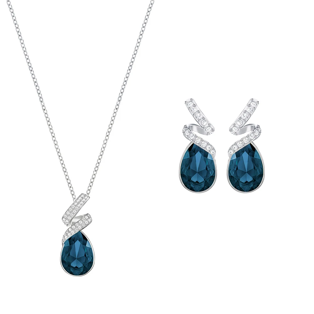 

SWA RO 2019 Winter Blue Drop Spar Laureen Pierced Earrings Set Necklace Original Girlfriend Fashion Luxury Gifts Free Shipping