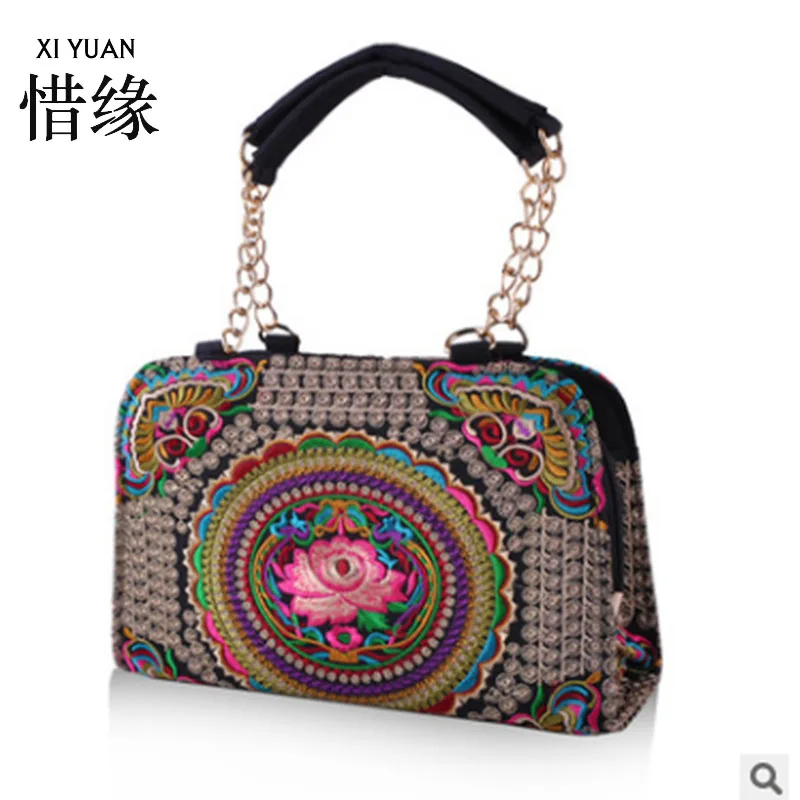 Xiyuan бренд изысканный китайский цветочные старинные Женщины плеча индийских женщин вышивка мешок вышитые сумки Этническая - Цвет: Коричневый