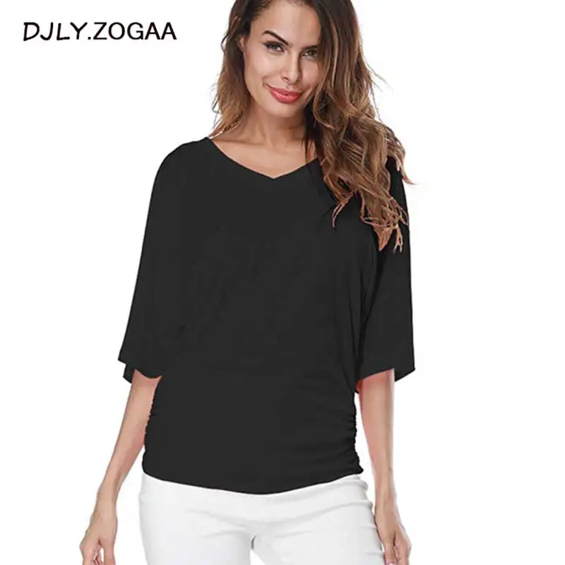 

ZOGAA Plus Size Women's Loose Bat Sleeve V-neck Short-sleeved T-shirt Top