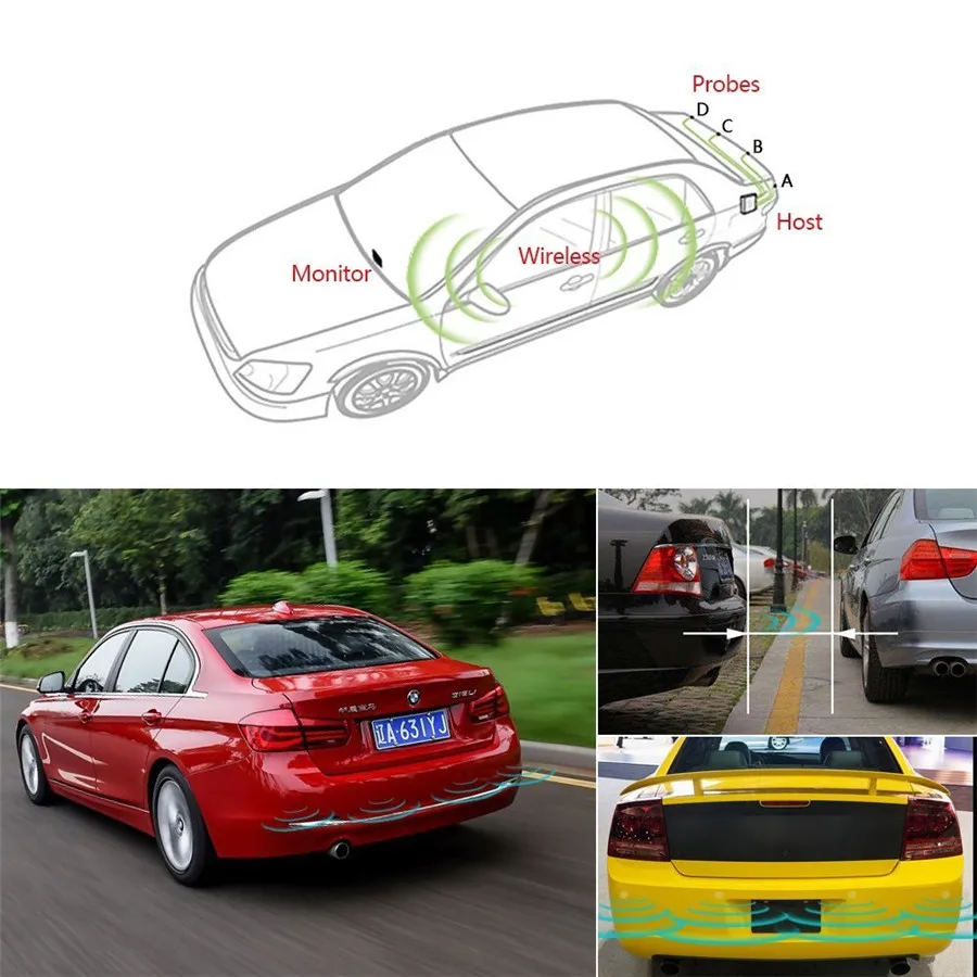 Fonwoon беспроводные датчики парковки для автомобиля реверсивный радар монитор звонок с зуммером 4 Датчики парковки системы Led подсветка дисплей