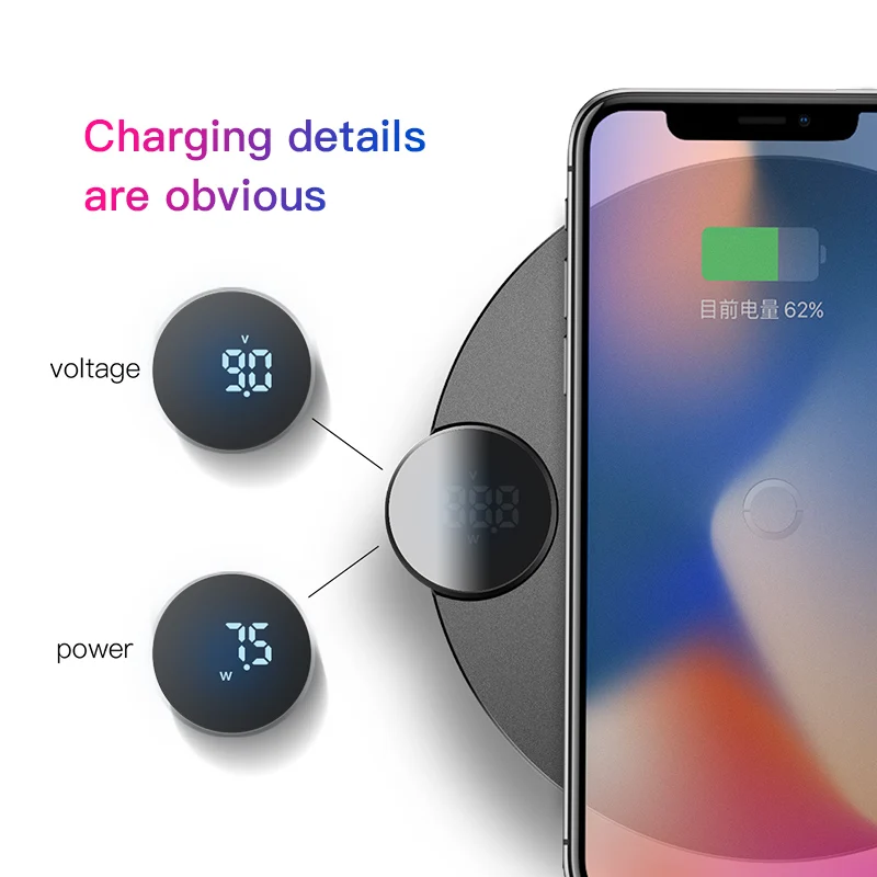 Беспроводное зарядное устройство Baseus с ЖК-дисплеем и цифровым дисплеем для iPhone XS Max XR X 8 Qi, беспроводная зарядная подставка для samsung Galaxy S8 S9+ Note 9