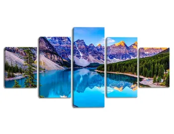 

Fresh Look Color Wall Art Painting Lake and Mountain Range Rocky 5 Piece Mountains Landscape Print On Canvas for Living Room