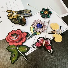 Luxious Handmade Embroidory Brooch/Broche Pin Female Bee Bird Flower Charm Crystal Suit Scarf Handbag Brooch Pins Needle Set