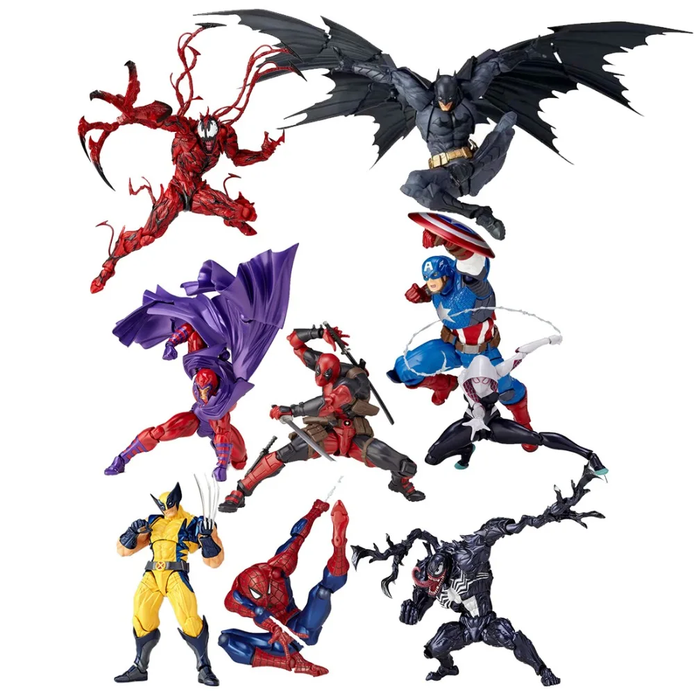

Revoltech Series Batman Deadpool Spiderman Captain America Wolverine Spider Iron Man Gwen Carnage Venom Magneto Action Figure