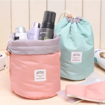 

ALIEME Travel Cosmetic Bag Fashion Barrel Shaped Make Up Beauty Bag Drawstring Elegant Wash Kit Makeup Organizer Storage Bags