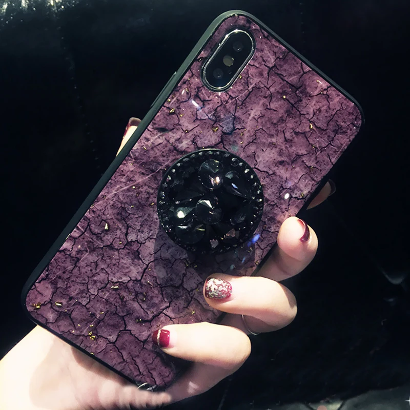 

Luxury Diamond Marble Glitter silicon phone case for iphone 7 8 6 5s plus X XR XS MAX holder ring Cover For Samsung S8 S 9 Note