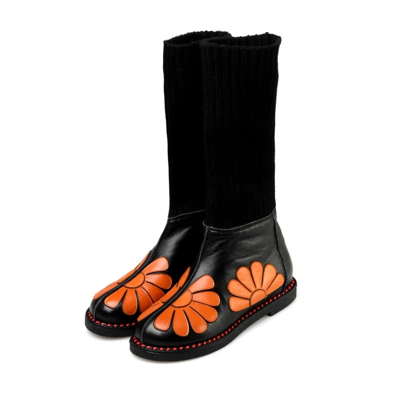 EGONERY/женские модные зимние ботинки г. Новое поступление, зимние женские брендовые ботинки до середины икры с круглым носком, на низком каблуке, из натуральной кожи, размеры 34-43