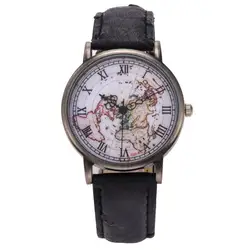 Модные Винтаж Ретро Карта мира часы Для женщин наручные часы кожаный ремешок часы Для женщин женские часы карта reloj mujer relogio feminino