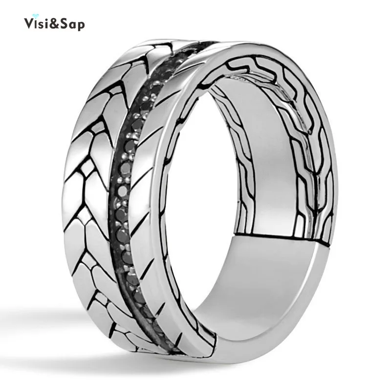 

Visisap Python Pattern Punk Unisex Rings for Man Women Black Zircon Hip Hop Ring Fashion Accessories Supplier Jewelry B1511
