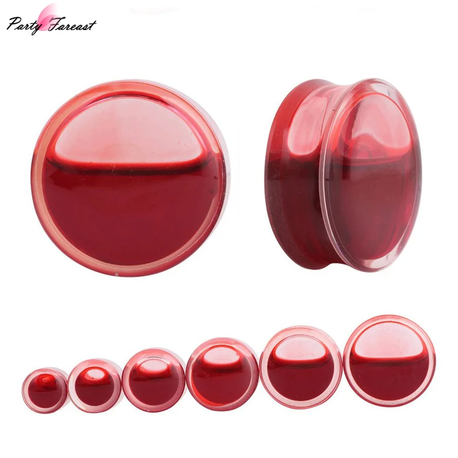 PF 1Pair Red Liquid Blood Ear Gauges Acrylic Ear Plug Earrings Gauges