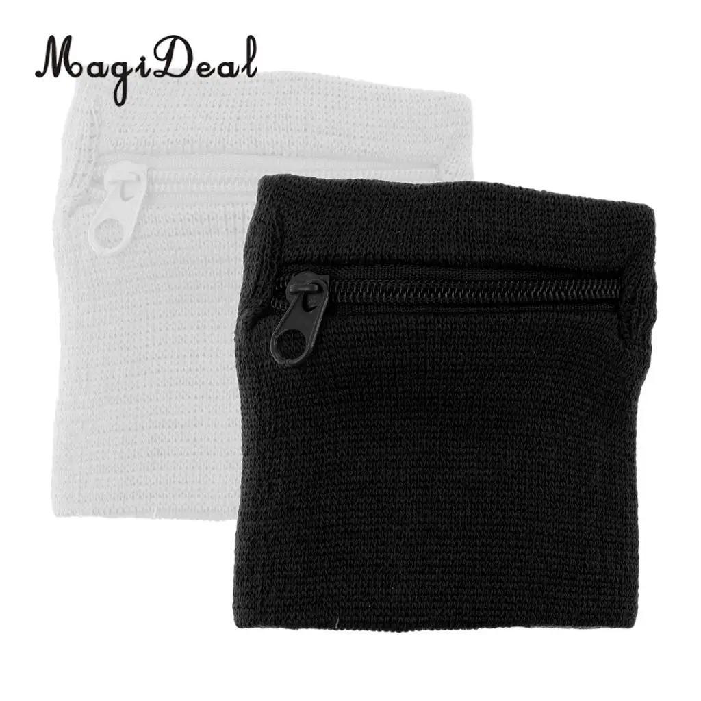 2Pcs Sports Running Wristband Wrist Wallet Zipper Pocket Arm Band for Key Card Holder Storage Bag Badminton Basketball Sweatband