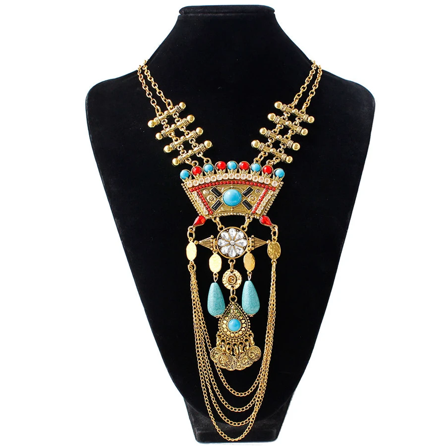 African style bohemian ethnic style series accessories alloy pendant multi-layer tassel necklace (1)