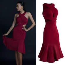 Сексуальное Красное платье для латинских танцев, костюм для выступлений, рыбные костяные юбки, одежда для леди, танго или бальных танцев, тренировочное платье DWY909
