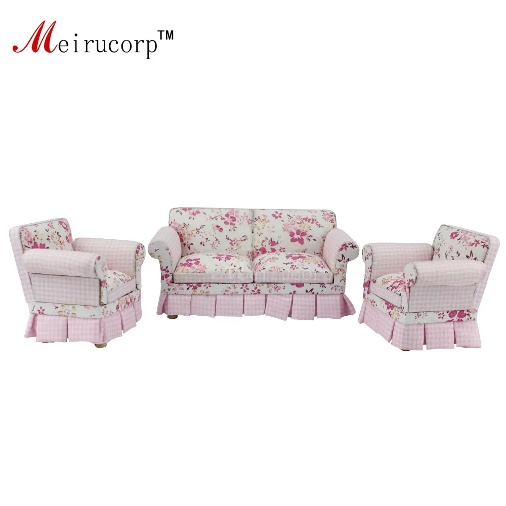 Dollhouse 1/12 scale miniature furniture Lovely Fabric Soft sofa and chairs setminiature