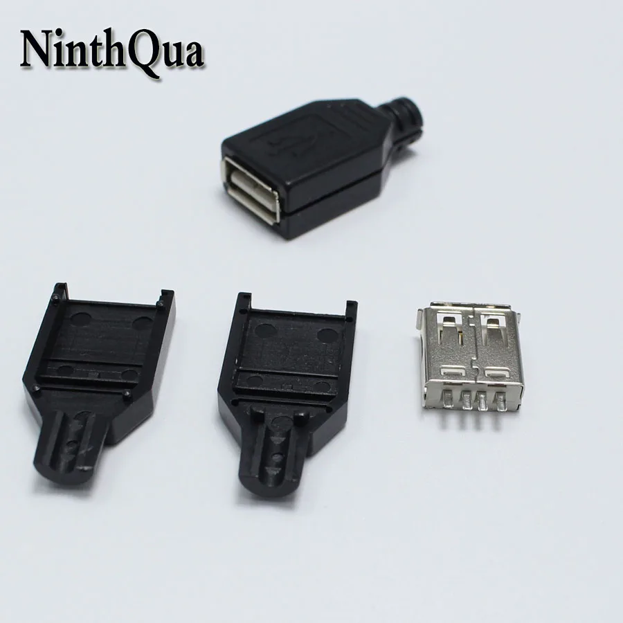 

10pcs Type A Female USB 4 Pin Plug Socket Connector With Black Plastic Cover Welding Type 3 in 1 DIY Plugs for OD3.0 Cable