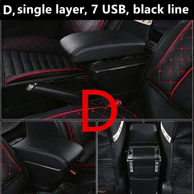 For Volkswagen Polo armrest box Polo V universal 2009- car center console modification accessories double raised with USB - Название цвета: D black black line