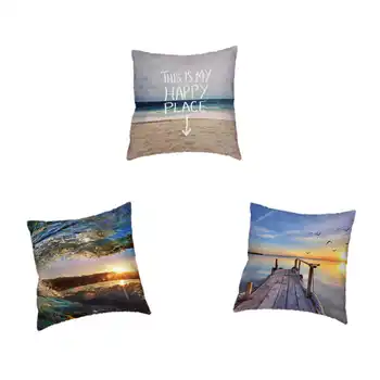 

Siberian Style Ocean Coastline Landscape Cushion Cover Text Surf Seagull Anchor Beach Sunset Home Sofa Decoration Throw Pillow