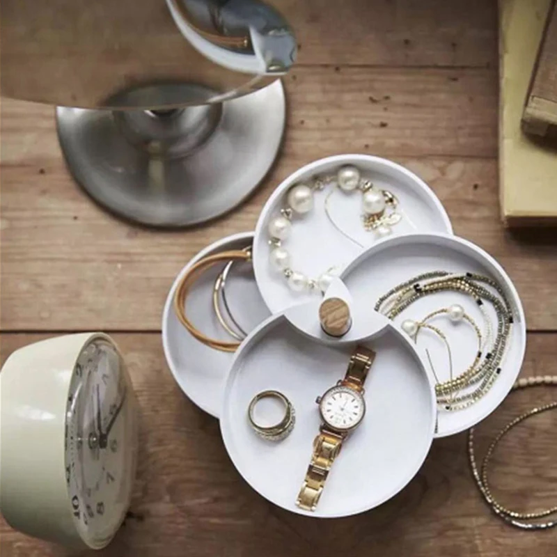 Nordic rotating desktop jewelry box creative multi-layer necklace ring earring bracelet boxes simple storage box