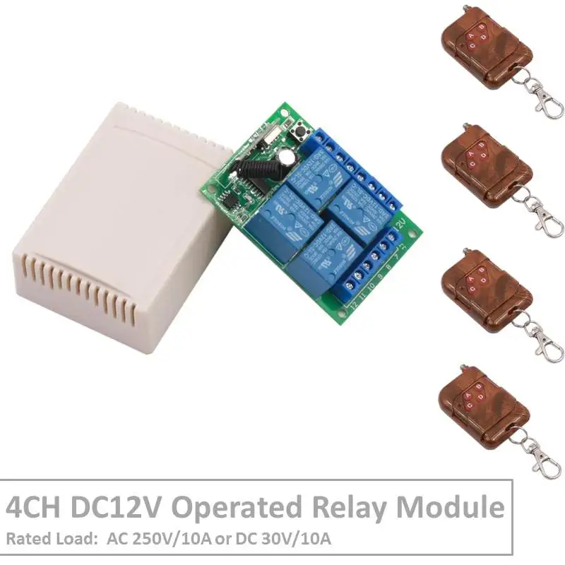 

4 Channel 433Mhz DC12V Operated RF Relay Switch With Relay Receiver&Transmitter Remote Control Lamp Light For Intelligent Home