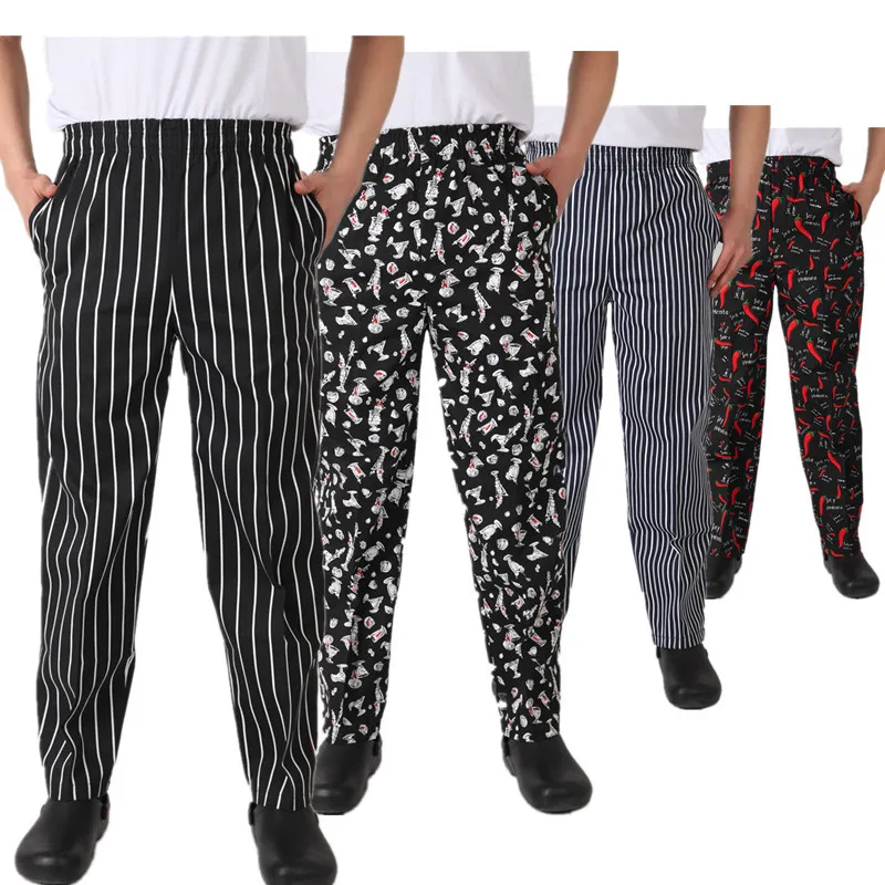 

new chef service cook uniform chef de partie executive chef pant black white striped elastic Red Peppers Migo restaurant uniform
