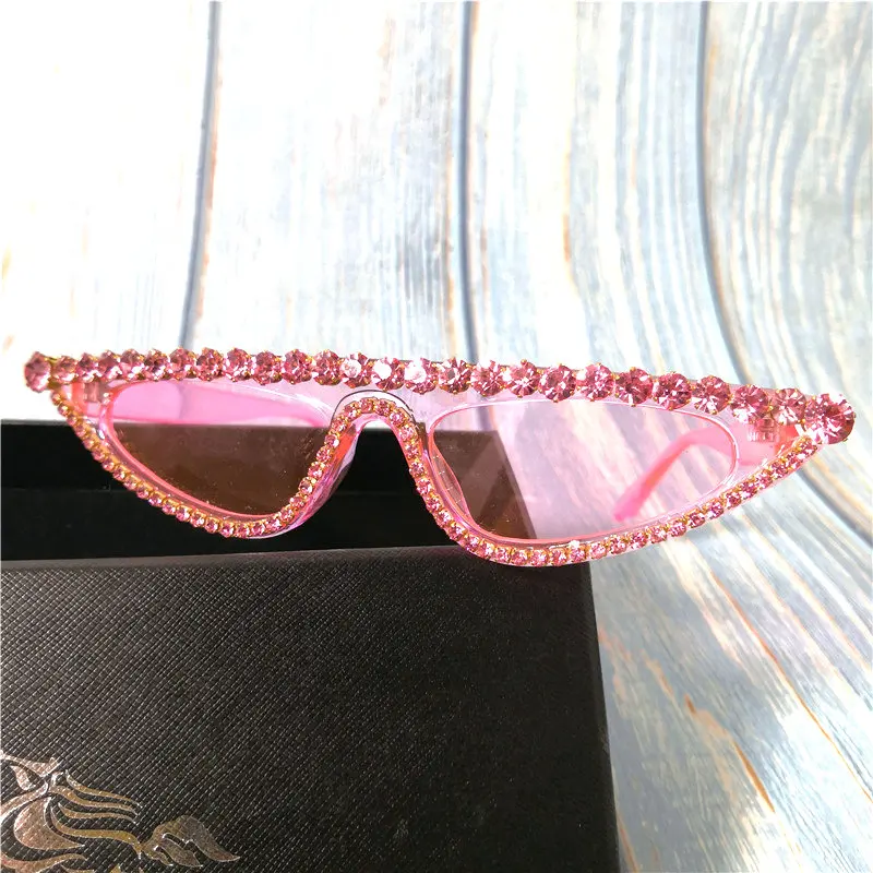 Fashion pink black Color Women Cat Sunglasses Diamond Sun Glasses UV400 Triangular shades crystal Eyewear For Womne FML