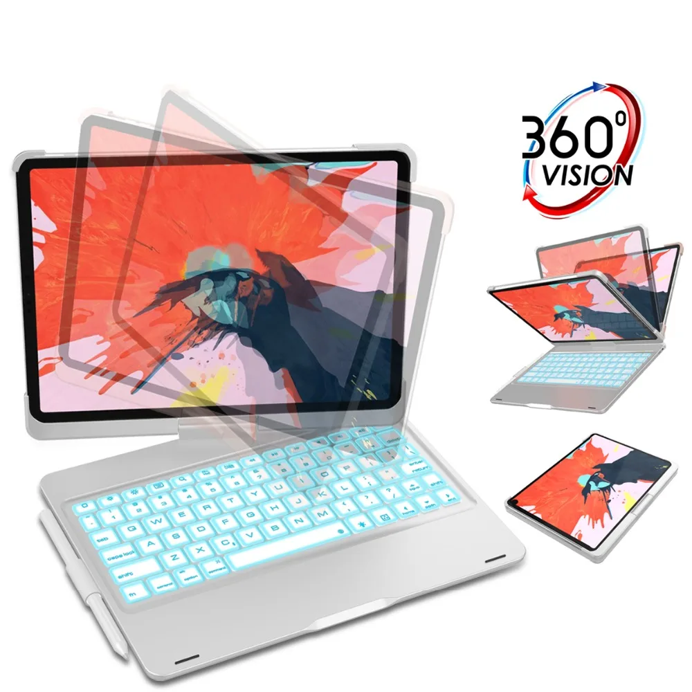 

For iPad Pro 11 2018 Keyboard Case 360 Degree Rotate Back Cover For iPad Pro 11 Inch 2018 Stand Backlight USA Bluetooth Keyboard