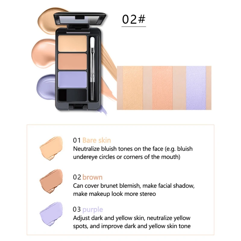 New 3 Colors Concealer Palette Facial Foundation Cream with Brush Makeup Tool